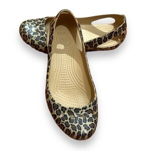 Womens Leopard Print Slipon Crocs Size 7 ballerina flats slip-on animal print